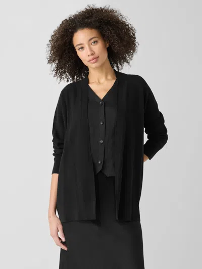 Eileen Fisher Organic Linen Cotton Long Cardigan In Black