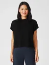 Eileen Fisher Organic Linen Cotton Mock Neck Top In Black