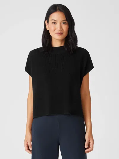 Eileen Fisher Organic Linen Cotton Mock Neck Top In Black