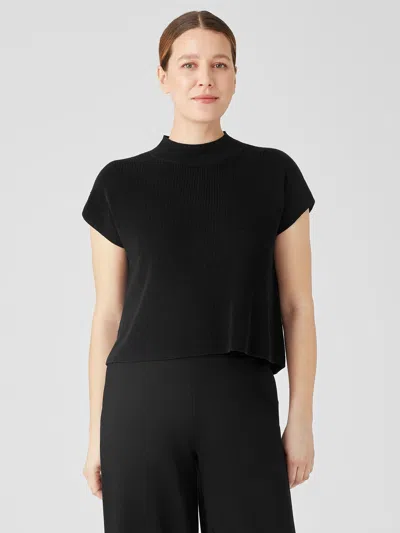 Eileen Fisher Organic Linen Cotton Mock Neck Top In Black