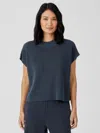 Eileen Fisher Organic Linen Cotton Mock Neck Top In Blue