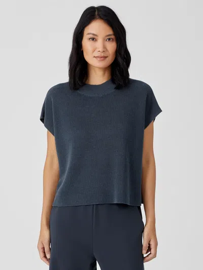 Eileen Fisher Organic Linen Cotton Mock Neck Top In Blue