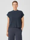 Eileen Fisher Organic Linen Cotton Mock Neck Top In Blue