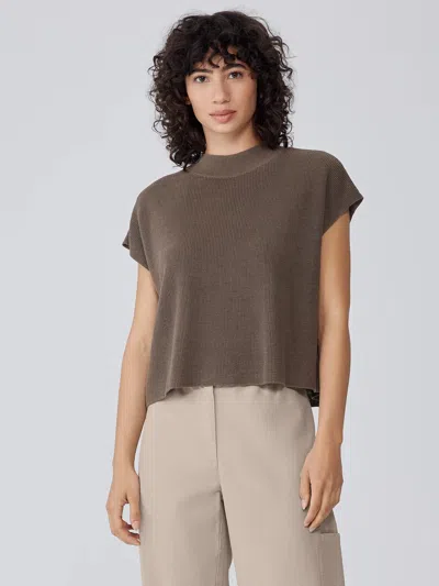 Eileen Fisher Organic Linen Cotton Mock Neck Top In Brown