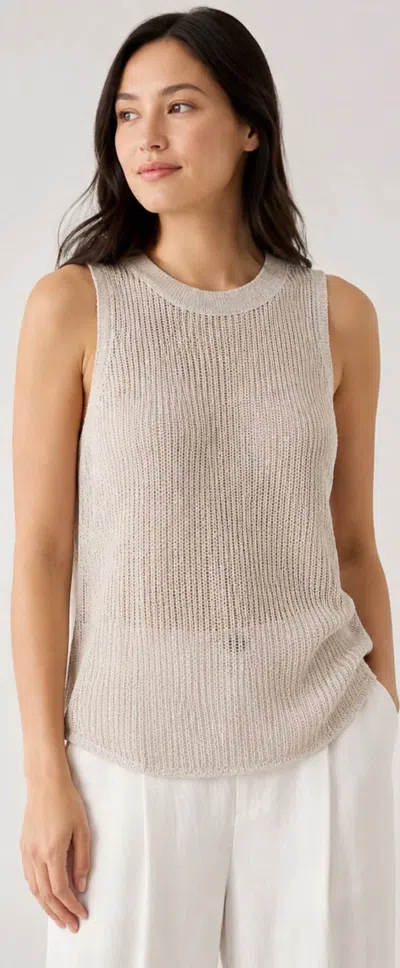Eileen Fisher Organic Linen Cotton Open Knit Sleeveless Sweater Tank In Flax Beige In Neutral