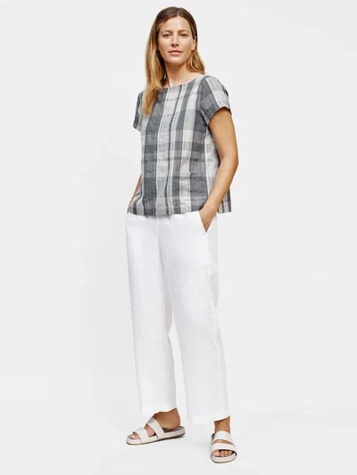 Eileen Fisher Organic Linen Cotton Plaid Bateau Neck Top In Gray