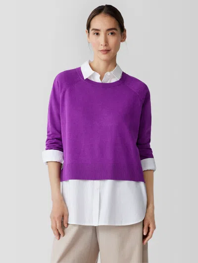 Eileen Fisher Organic Linen Cotton Raglan-sleeve Top In Black