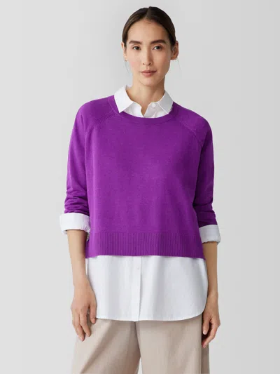 Eileen Fisher Organic Linen Cotton Raglan-sleeve Top In Black