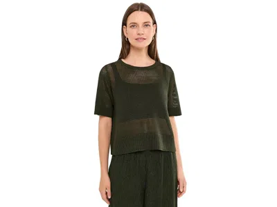 Eileen Fisher Organic Linen Cotton Round Neck Short Sleeve Sweater Women's Sweater Seaweed: Xs In Green