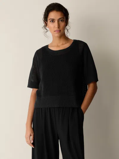 Eileen Fisher Organic Linen Cotton Round Neck Top In Black