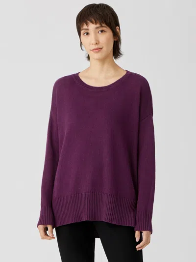 Eileen Fisher Organic Linen Cotton Round Neck Top In Purple