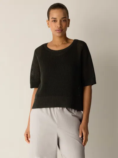 Eileen Fisher Organic Linen Cotton Round Neck Top In Brown