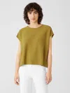 Eileen Fisher Organic Linen Cotton Seed Square Top In Green