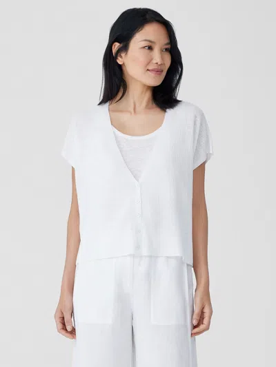 Eileen Fisher Organic Linen Cotton Short-sleeve Cardigan In White