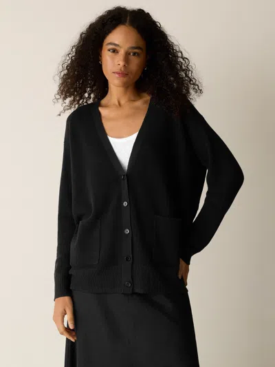 Eileen Fisher Organic Linen Cotton Slouchy Long Cardigan In Black