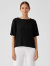 Eileen Fisher Organic Linen Cotton Slub Bateau Neck Top In Black