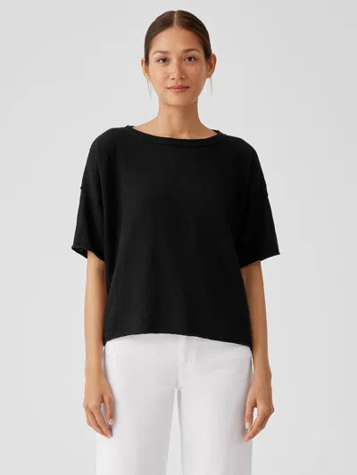 Eileen Fisher Organic Linen Cotton Slub Bateau Neck Top In Black