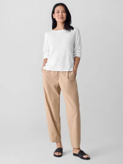 Eileen Fisher Organic Linen Cotton Slub Bateau Neck Top In Brown