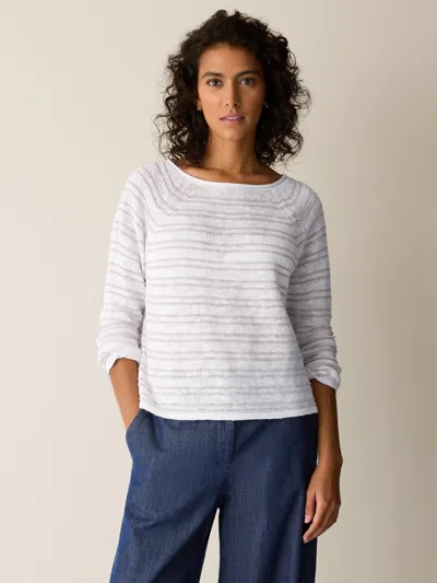 Eileen Fisher Organic Linen Cotton Slub Bateau Neck Top In Multi