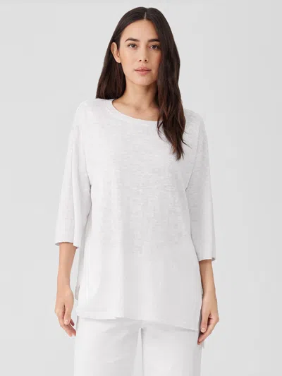 Eileen Fisher Organic Linen Cotton Slub Crew Neck Long Top In White