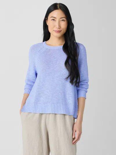 Eileen Fisher Organic Linen Cotton Slub Crew Neck Top In Blue