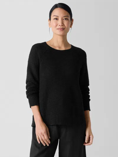 Eileen Fisher Organic Linen Cotton Slub Crew Neck Top In Black