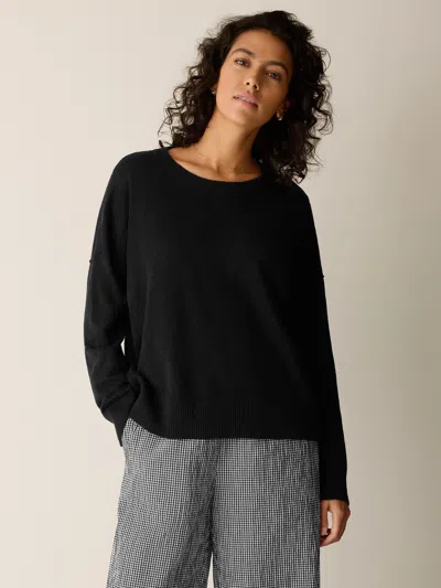 Eileen Fisher Organic Linen Cotton Slub Crew Neck Top In Black