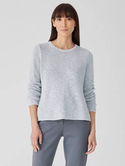 Eileen Fisher Organic Linen Cotton Slub Crew Neck Top In Blue