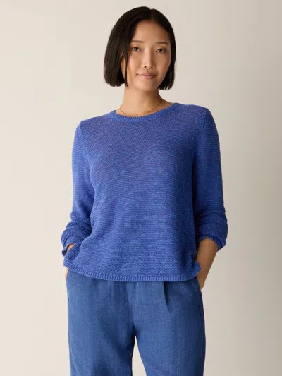 Eileen Fisher Organic Linen Cotton Slub Crew Neck Top In Blue