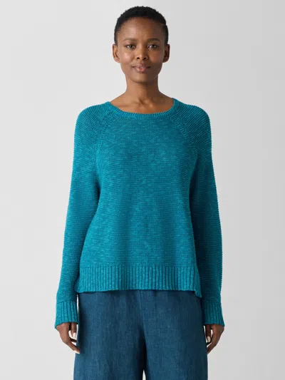 Eileen Fisher Organic Linen Cotton Slub Crew Neck Top In Blue
