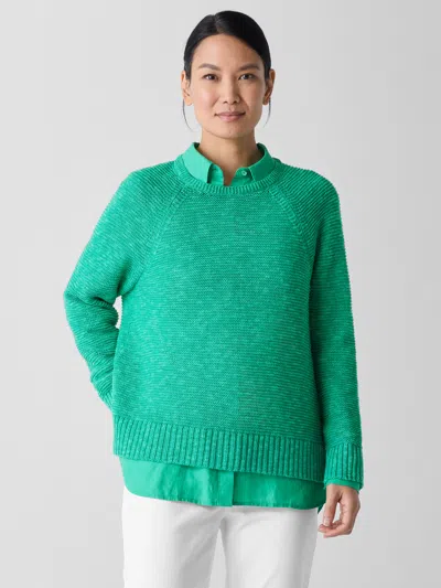 Eileen Fisher Organic Linen Cotton Slub Crew Neck Top In Green