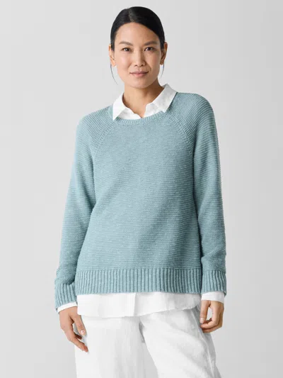 Eileen Fisher Organic Linen Cotton Slub Crew Neck Top In Green