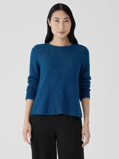 Eileen Fisher Organic Linen Cotton Slub Crew Neck Top In Blue