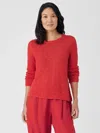 Eileen Fisher Organic Linen Cotton Slub Crew Neck Top In Red