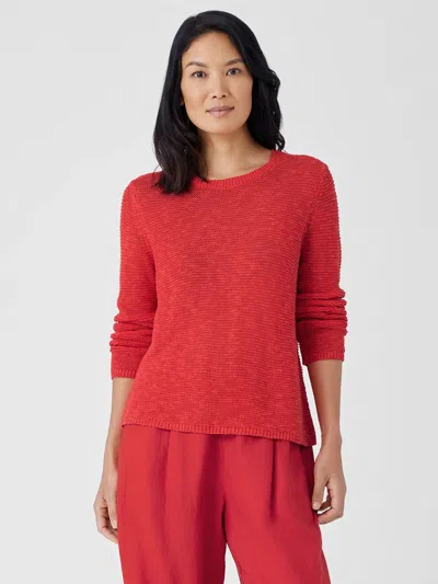 Eileen Fisher Organic Linen Cotton Slub Crew Neck Top In Red