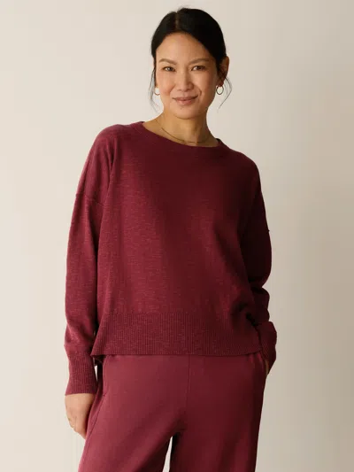 Eileen Fisher Organic Linen Cotton Slub Crew Neck Top In Burgundy