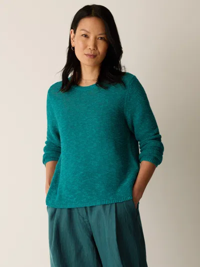 Eileen Fisher Organic Linen Cotton Slub Crew Neck Top In Green