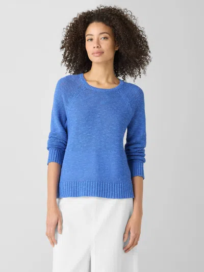 Eileen Fisher Organic Linen Cotton Slub Crew Neck Top In Blue
