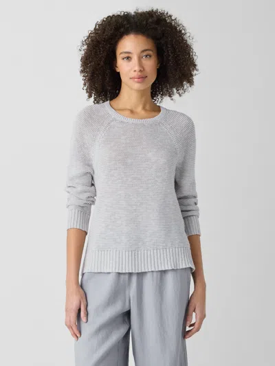 Eileen Fisher Organic Linen Cotton Slub Crew Neck Top In White