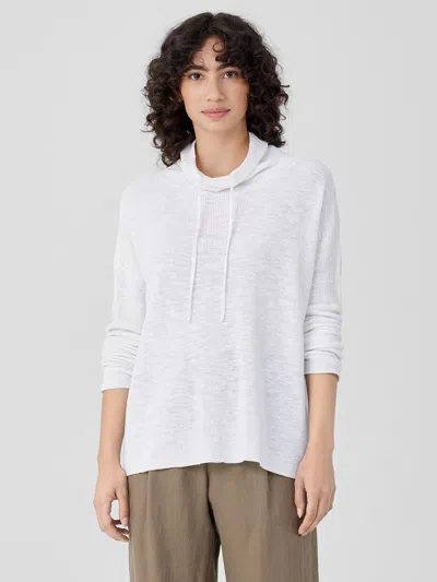 Eileen Fisher Organic Linen Cotton Slub Funnel Neck Top In White