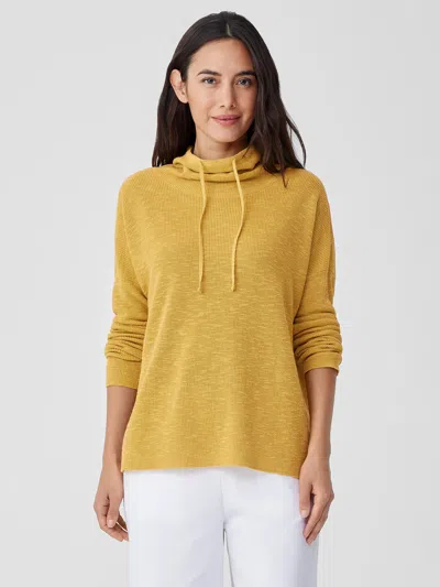 Eileen Fisher Organic Linen Cotton Slub Funnel Neck Top In Yellow