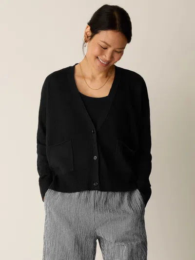 Eileen Fisher Organic Linen Cotton Slub Slouchy Cardigan In Black