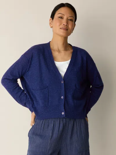 Eileen Fisher Organic Linen Cotton Slub Slouchy Cardigan In Deep Dive