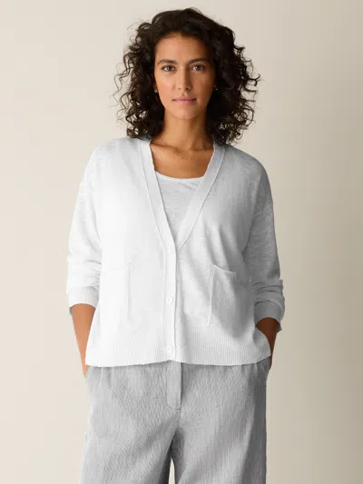 Eileen Fisher Organic Linen Cotton Slub Slouchy Cardigan In White