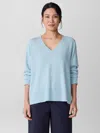 Eileen Fisher Organic Linen Cotton Slub V-neck Top In Blue