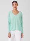 Eileen Fisher Organic Linen Cotton Slub V-neck Top In Green