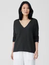 Eileen Fisher Organic Linen Cotton Slub V-neck Top In Black