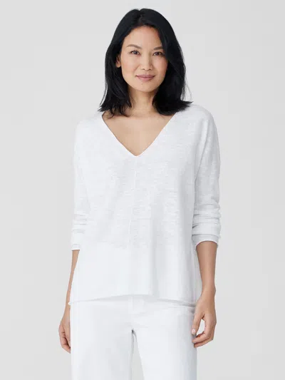 Eileen Fisher Organic Linen Cotton Slub V-neck Top In White