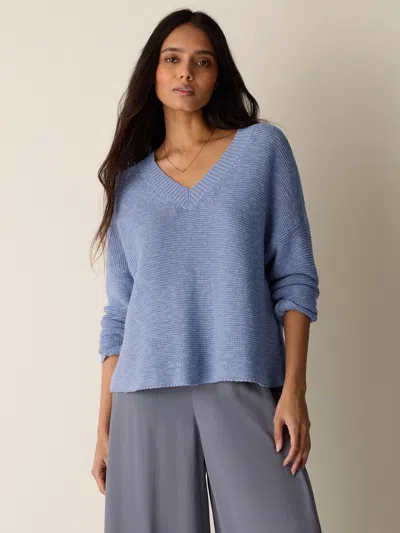 Eileen Fisher Organic Linen Cotton Slub V-neck Top In Blue