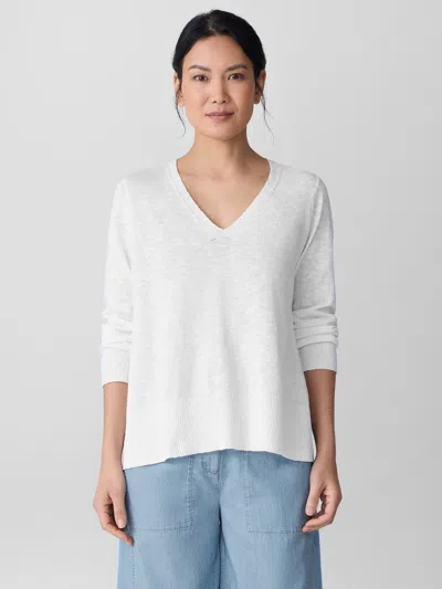 Eileen Fisher Organic Linen Cotton Slub V-neck Top In White